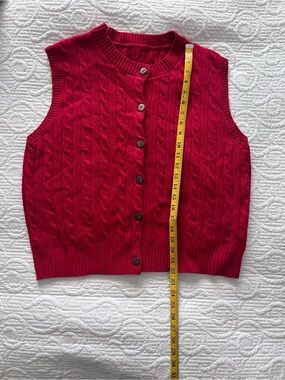 Red Cable Knit Button Front Sweater Vest